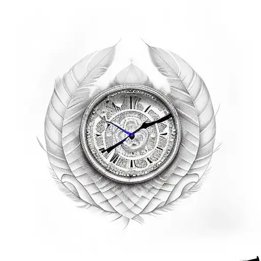 Feather with birds comming out of it and clock tattoo design idea
