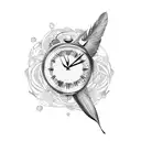 Feather and clock tattoo design idea