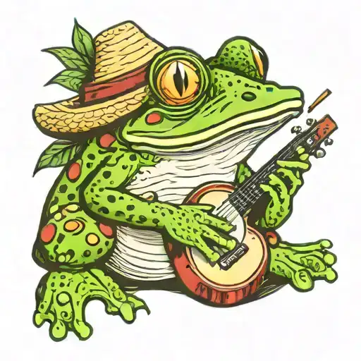 frog with a straw hat playing the ukelele  tattoo design idea