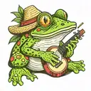 frog with a straw hat playing the ukelele  tattoo design idea