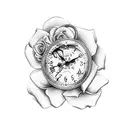clock with roses tattoo design idea