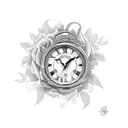 clock with roses tattoo design idea