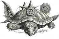 pentagram on the head of a turtle while working out while fornicating a goat tattoo design idea