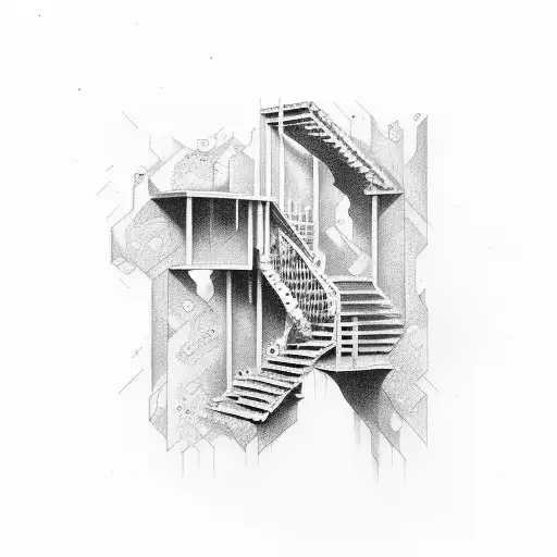 stair case falling apart with click  tattoo design idea