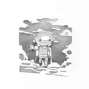 boy walking down the stairs with a flashlight tattoo design idea