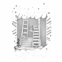 boy walking down the stairs with a flashlight tattoo design idea