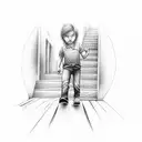 boy walking down the stairs with a flashlight tattoo design idea