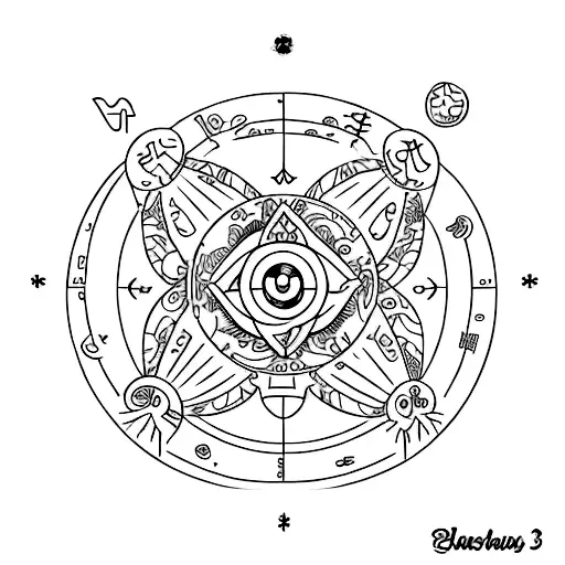 cancer astrology sign, cartoonish style tattoo design idea