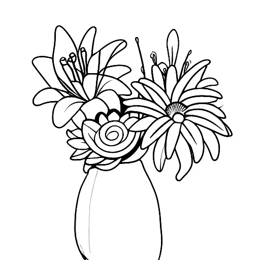 straight bouquet of daisies and lillies  tattoo design idea