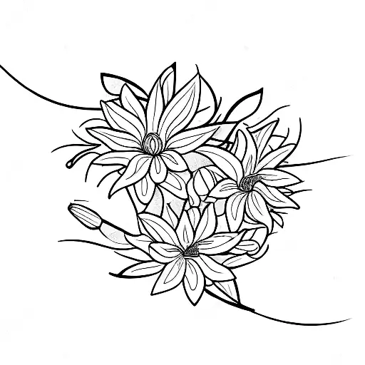 straight bouquet of daisies and lillies  tattoo design idea