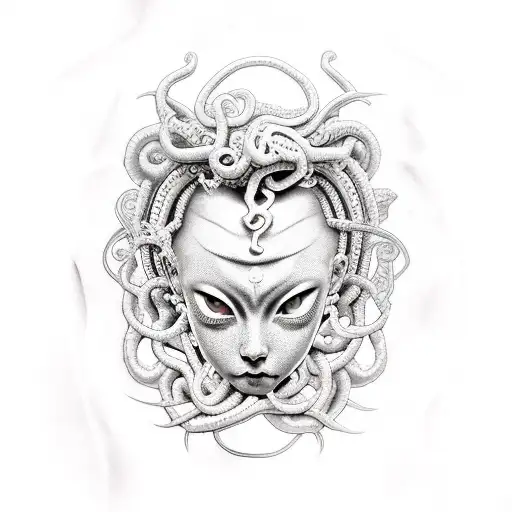 medusa with rinnegan eyes tattoo design idea
