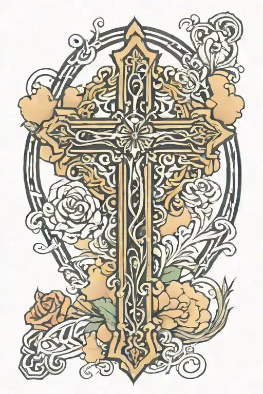 memorial cross tattoo design idea