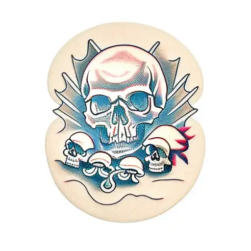 skull and mushrooms tattoo design idea