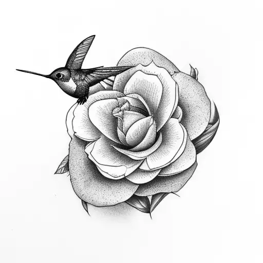 hummingbird and camellia tattoo design idea