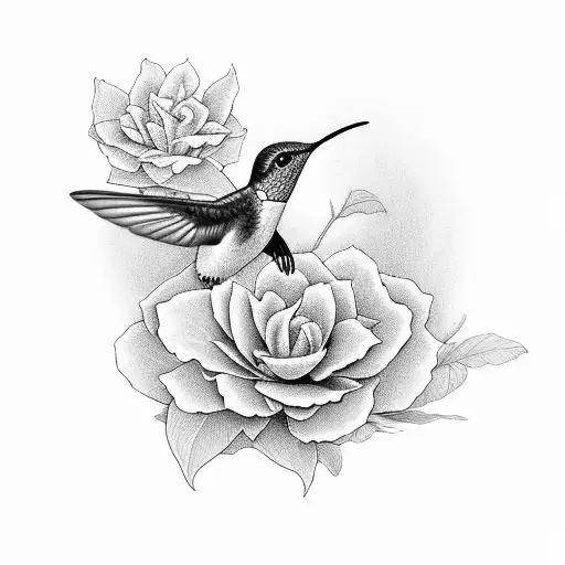 hummingbird and camellia tattoo design idea