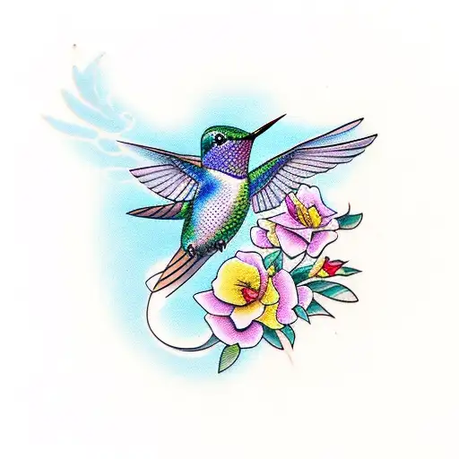 hummingbird and camellia tattoo design idea
