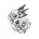hummingbird and camellias tattoo design idea