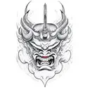 Devil with Samurai Mask tattoo design idea