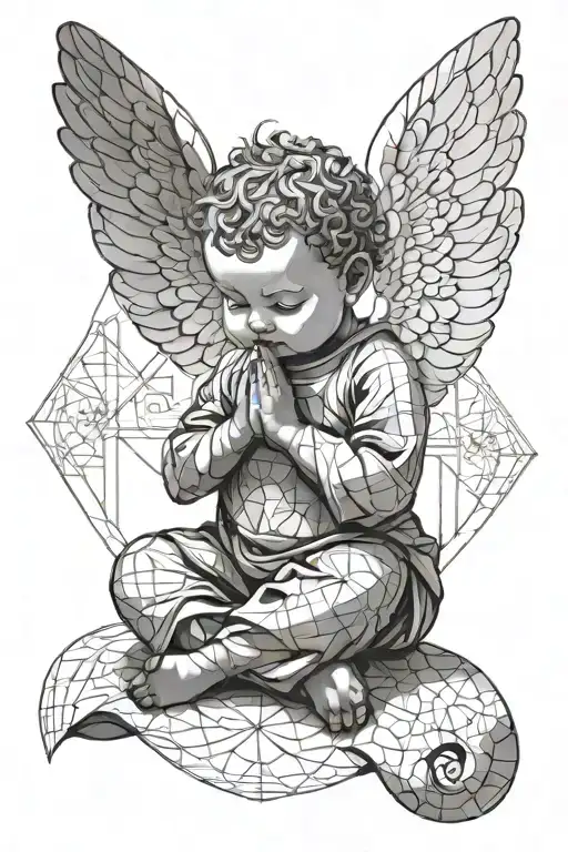 baby angel praying with payaso face made tattoo design idea