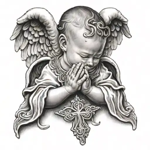 chicano baby angel praying hands tattoo design idea