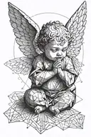 baby angel praying with payaso face made tattoo design idea