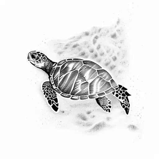 sea turtle with footprints tattoo design idea