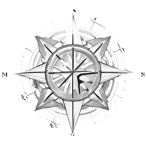 Mountain , sea , sun , compass tattoo design idea