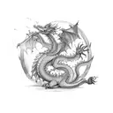 Dragon spitting Fire with a Knight in Front tattoo design idea