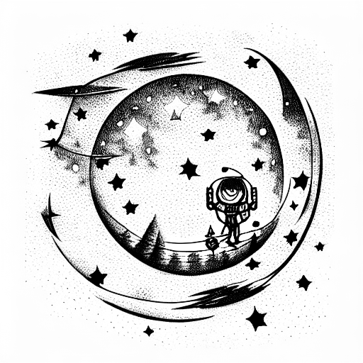 big moon in the background with stars and a floating astronaut tattoo design idea