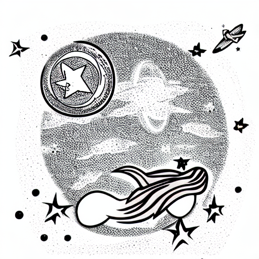 big moon in the background with stars and a floating astronaut tattoo design idea