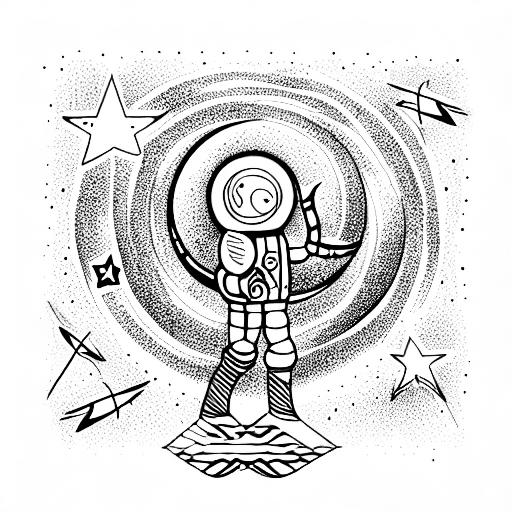 big moon in the background with stars and a floating astronaut tattoo design idea
