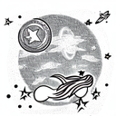 big moon in the background with stars and a floating astronaut tattoo design idea