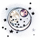 big moon in the background with stars and a floating astronaut tattoo design idea
