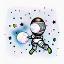 big moon in the background with stars and a floating astronaut tattoo design idea