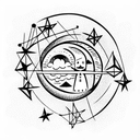 big moon in the background with stars and a floating astronaut tattoo design idea