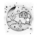 big moon in the background with stars and a floating astronaut tattoo design idea