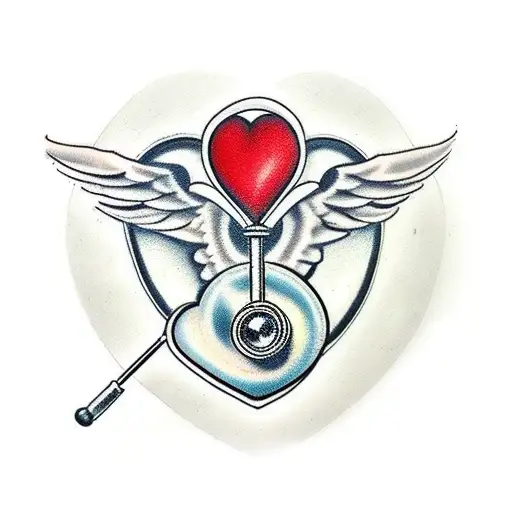 stethoscope and angel and heart tattoo design idea