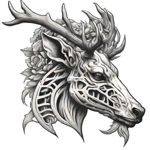 Deer head skeleton tattoo design for hand holding tattoo design idea