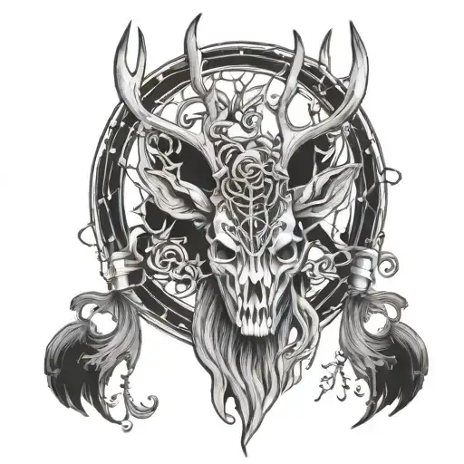 Deer head skeleton tattoo design for hand tattoo design idea