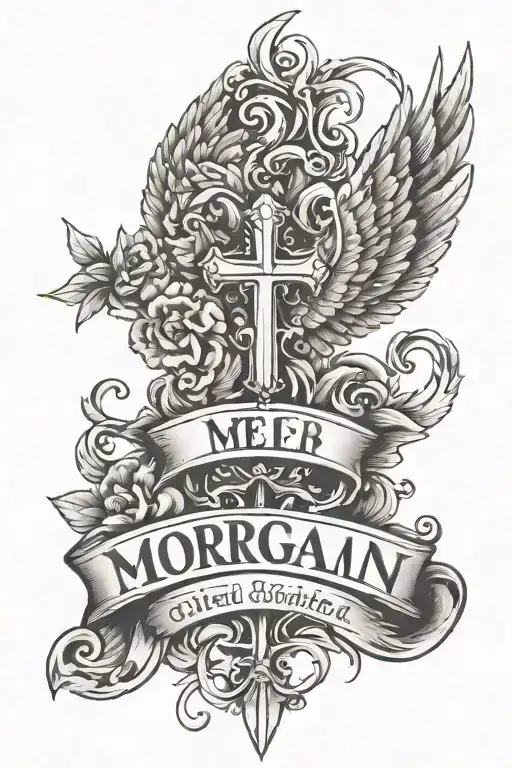 Memorial tattoo for the name Morgan with wings   tattoo design idea