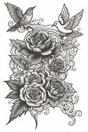 map, rose, maple leaf, doves tattoo design idea