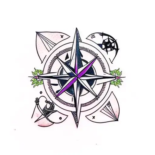 wisteria, travel, compass tattoo design idea