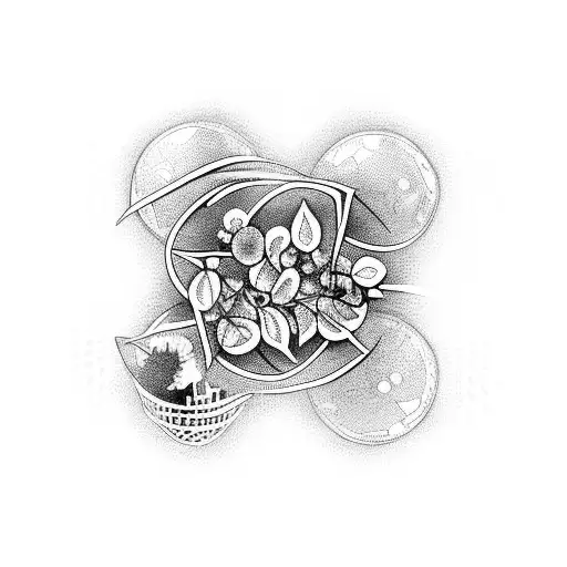 wisteria, travel and bingo balls tattoo design idea