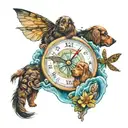 compass, water mountain scene, cocker spaniel, 3 dragonflies tattoo design idea