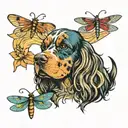 compas, water mountain scene, cocker spaniel, 3 dragon flies tattoo design idea
