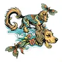 compas, water mountain scene, cocker spaniel, 3 dragon flies tattoo design idea