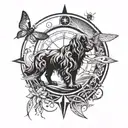 compass, water mountain scene, cocker spaniel, 3 dragonflies tattoo design idea