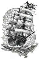 ghostly Pirate Ship tattoo design idea