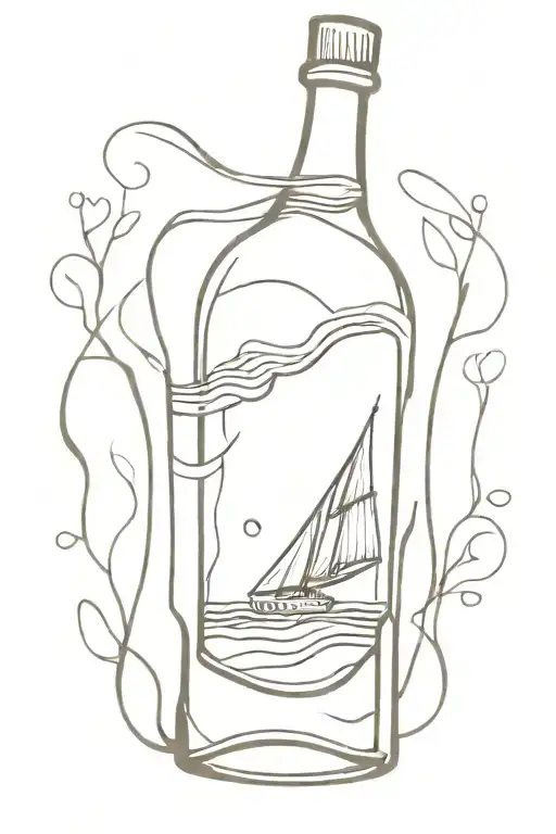 A ship in a bottle of Abrau Durso champagne on the waves tattoo design idea