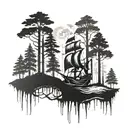 A mystical forest with pirate flag  tattoo design idea